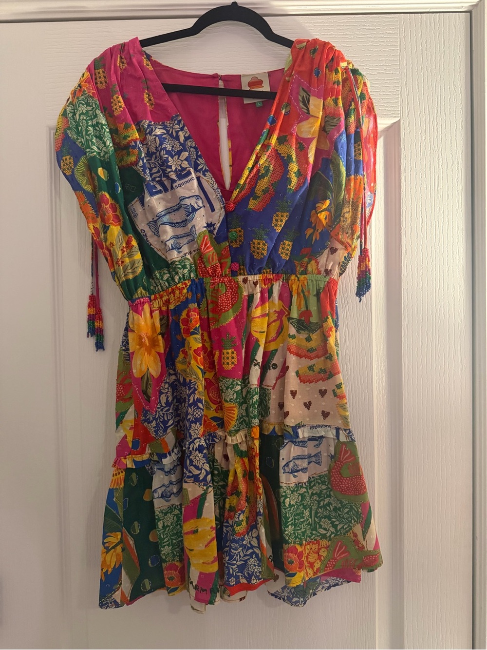 FARM Rio Sunny Print Patchwork V-Neck Mini Dress - Picture 2 of 8